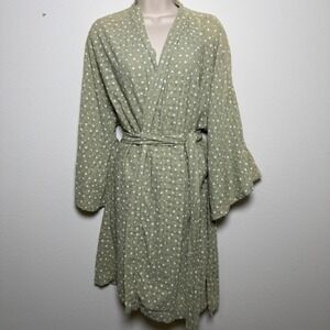 La Vie Style House Women Daisy Print Wrap Mini Dress‎ O/S Kimono Green Tie Waist